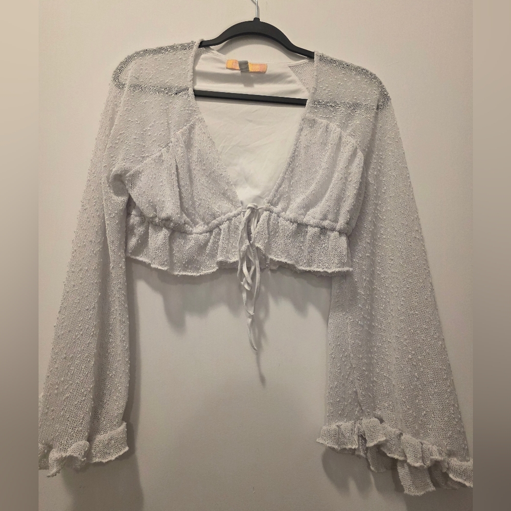 Urban Outfitters White Ruffled Tie Front Crop Top
